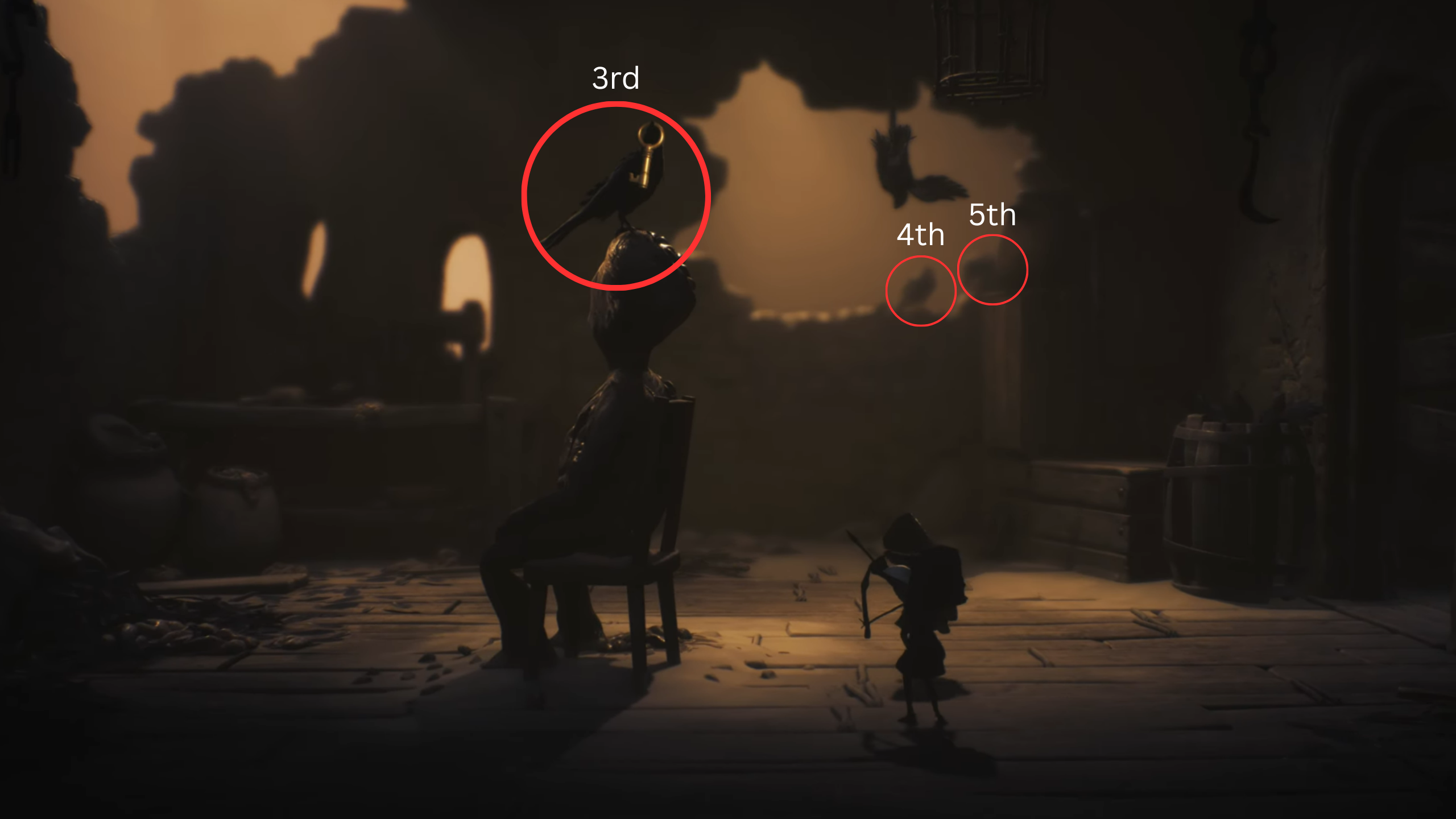 3, 4 and 5 crow location in Necropolis chapter of Little Nightmares 3