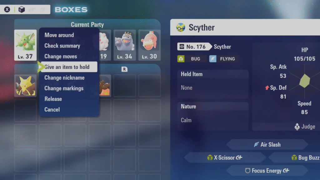 Choose the "Give an item to hold" option, then equip the Metal Coat to Scyther